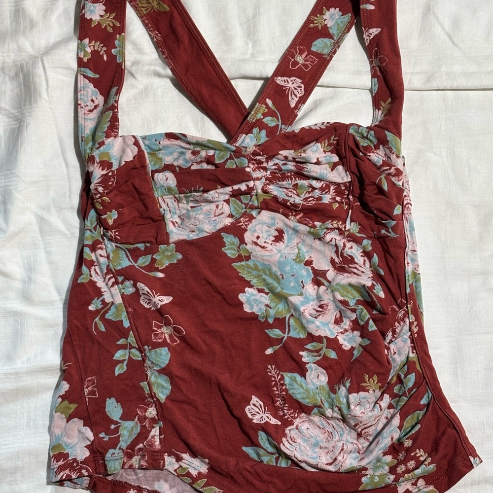 Free People Floral Cross-Back Women Top Size S (runs big)